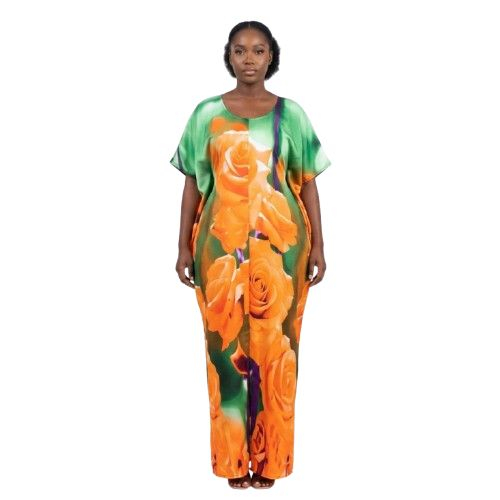 Floral Print Oversized Kaftan Maxi Dress