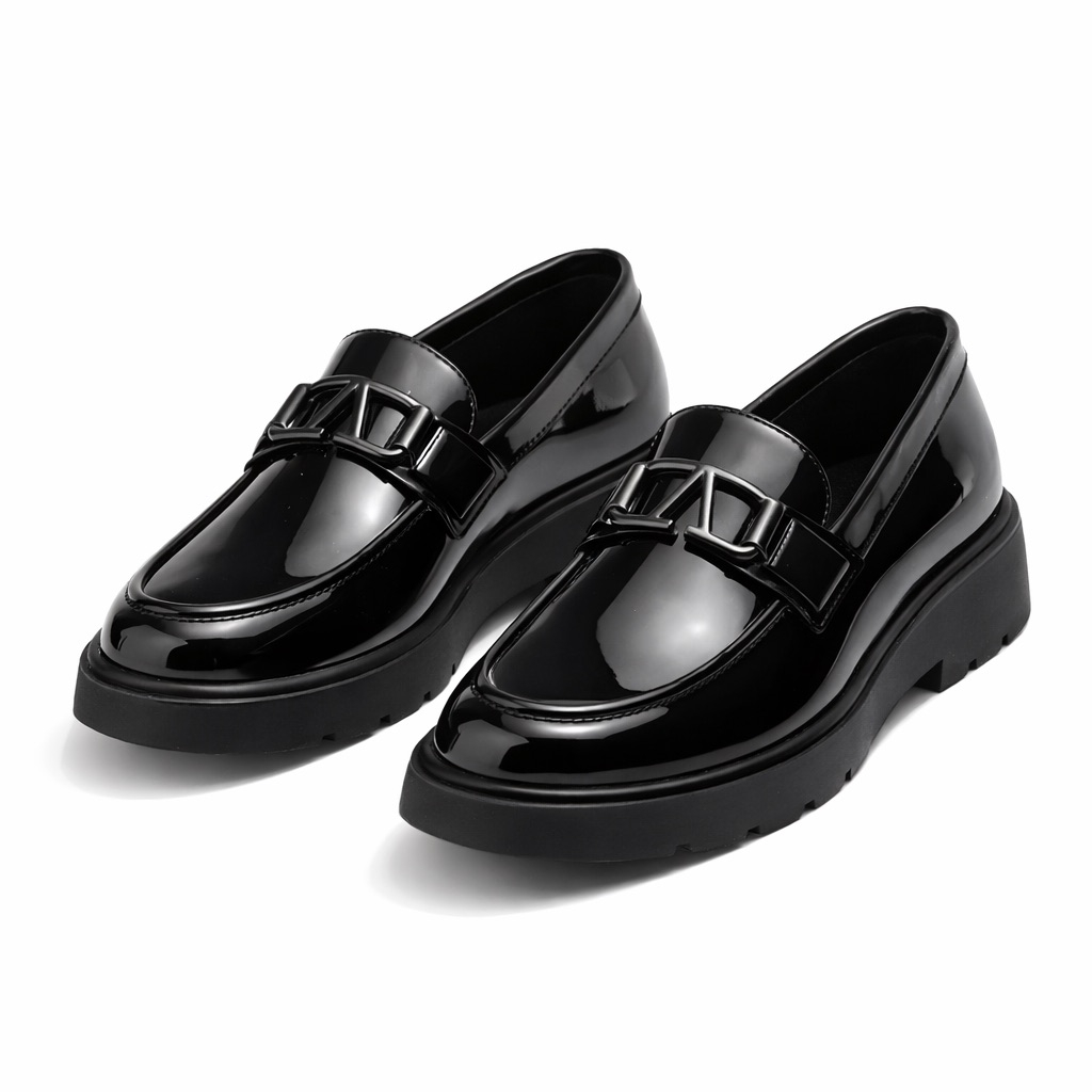 Mens Glossy Patent Leather Slip On Loafers with Metal Bit