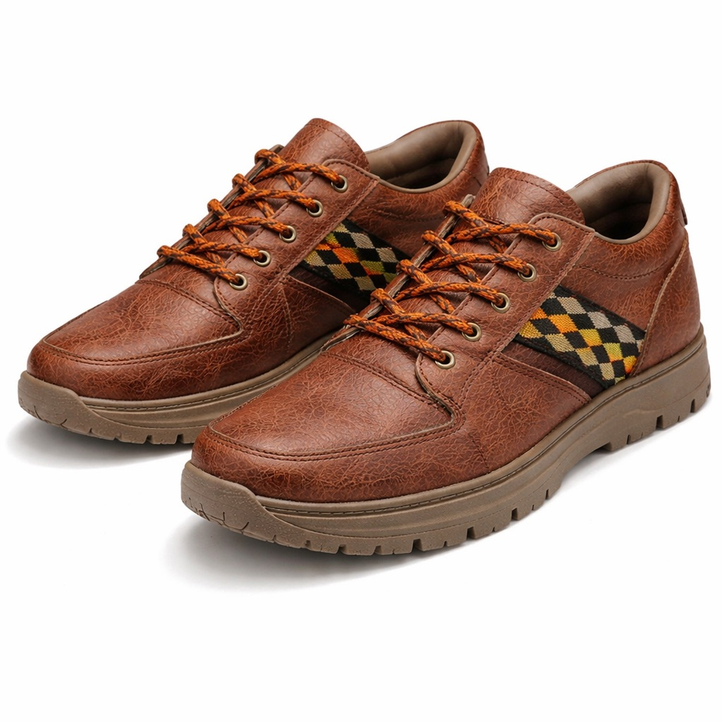 Mens Vintage Leather Lace Up Casual Shoes with Pattern Detail