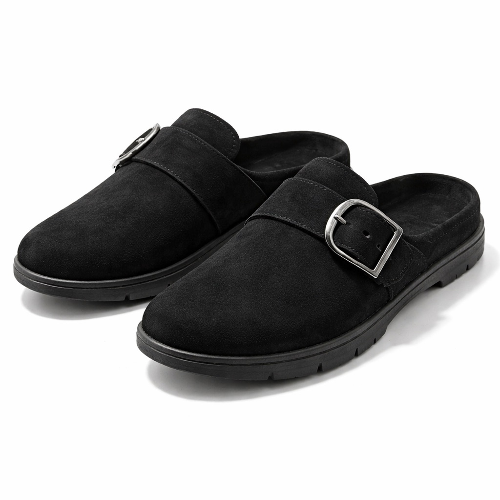 Mens Buckle Strap Slip On Mules