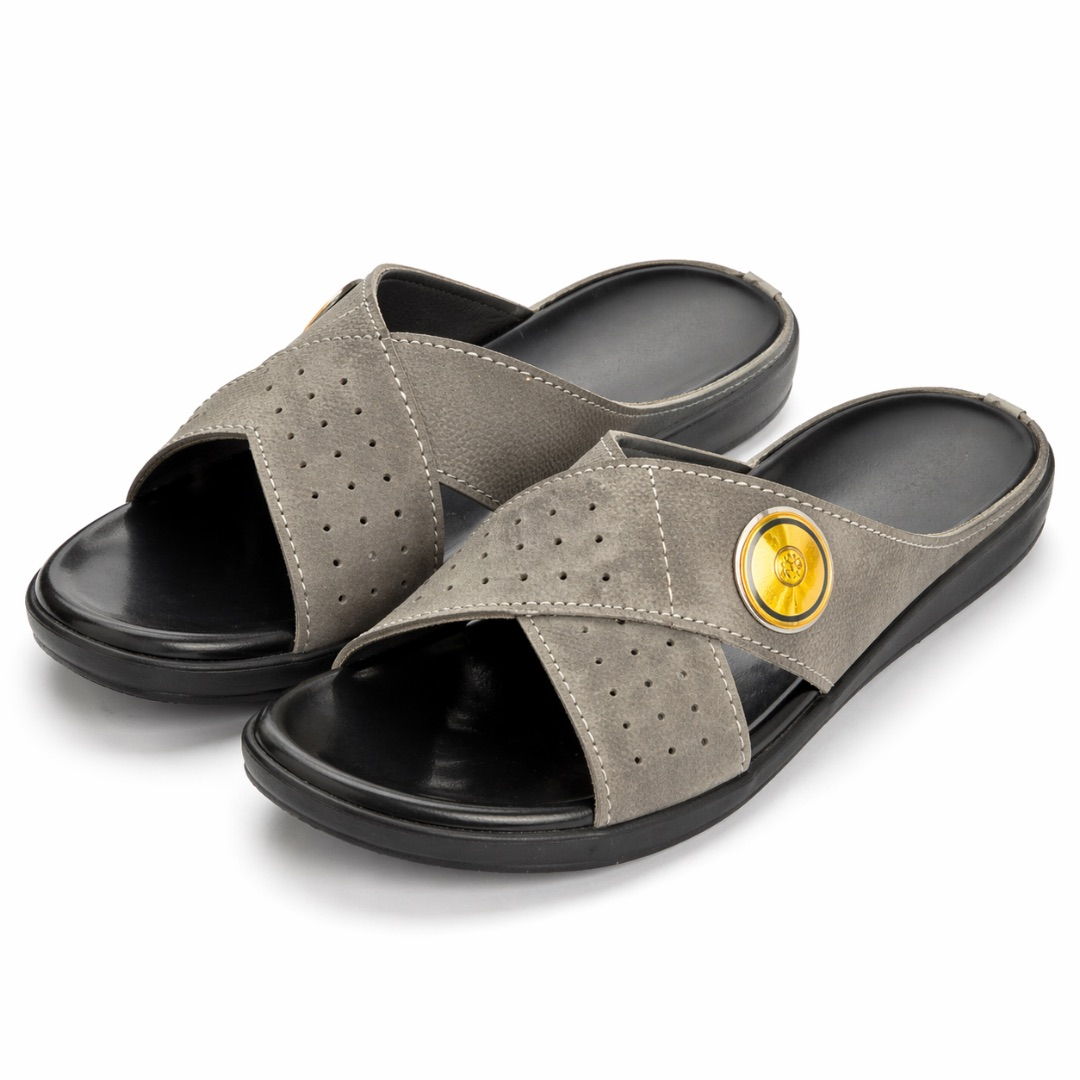 Mens Cross Strap Open Toe Slide Sandals    Grey