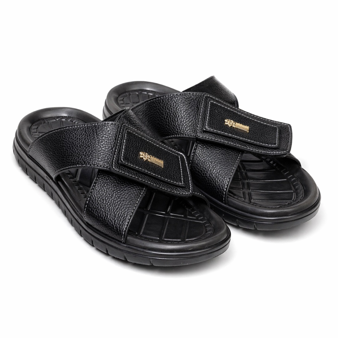 Mens Adjustable Strap Comfort Slide Sandals     Black
