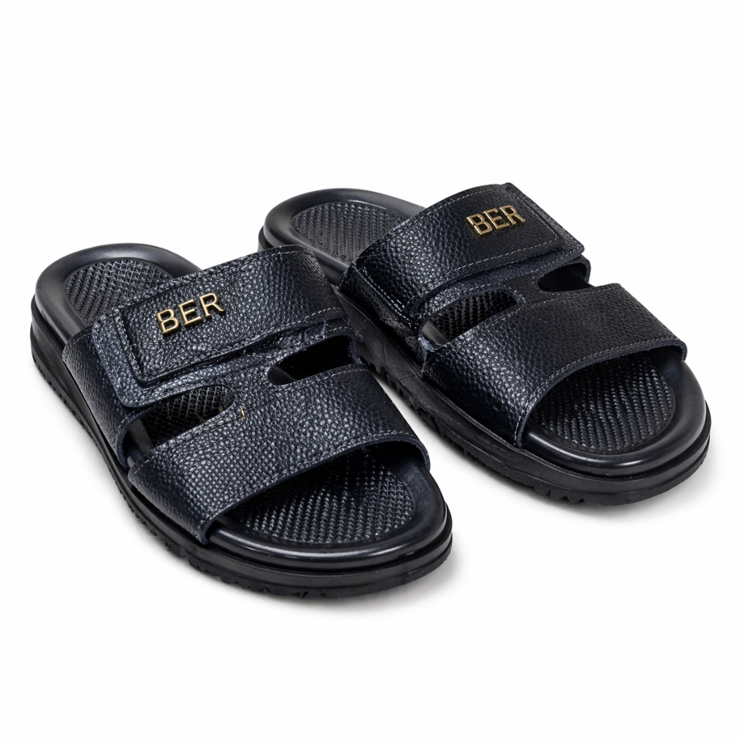 Mens Dual Strap Adjustable Slide Sandals    Black