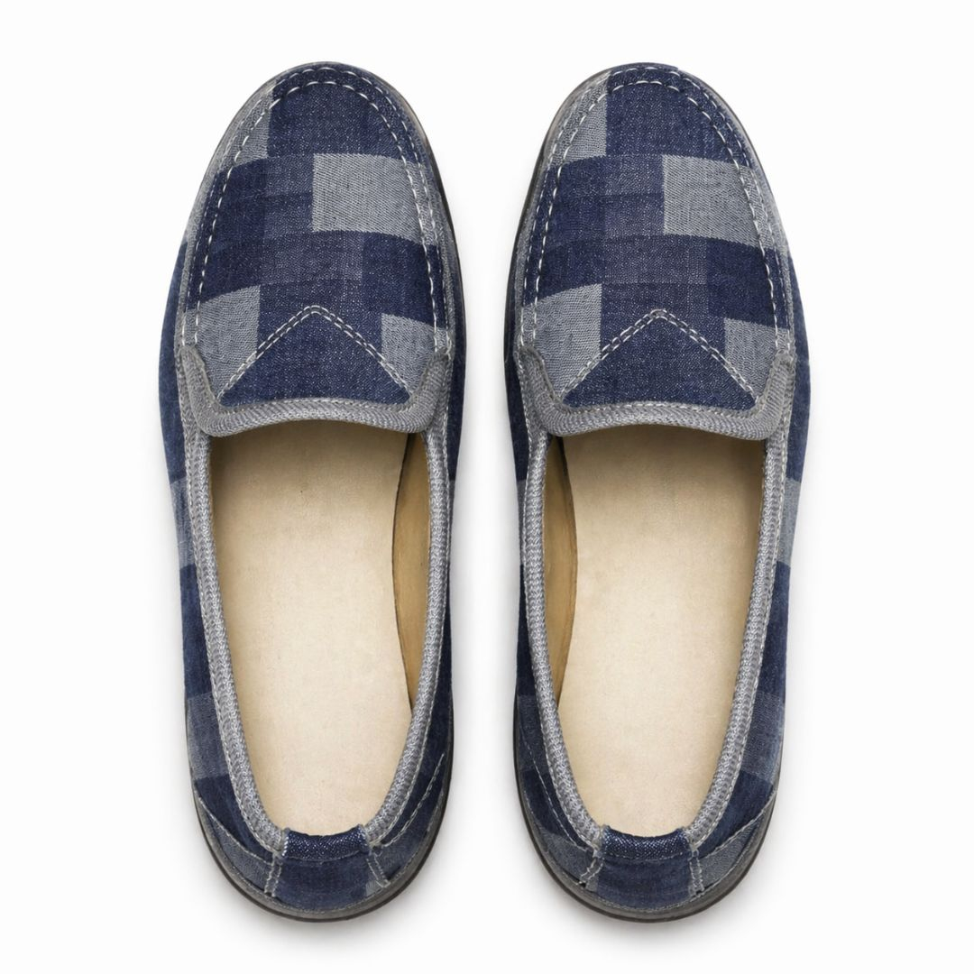 Mens Denim Loafers Silver & Gold