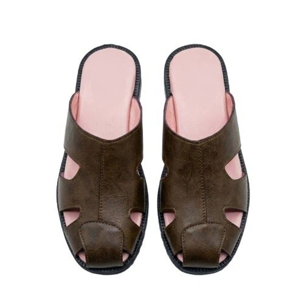 Mens Leather Slippers with Durable Sole