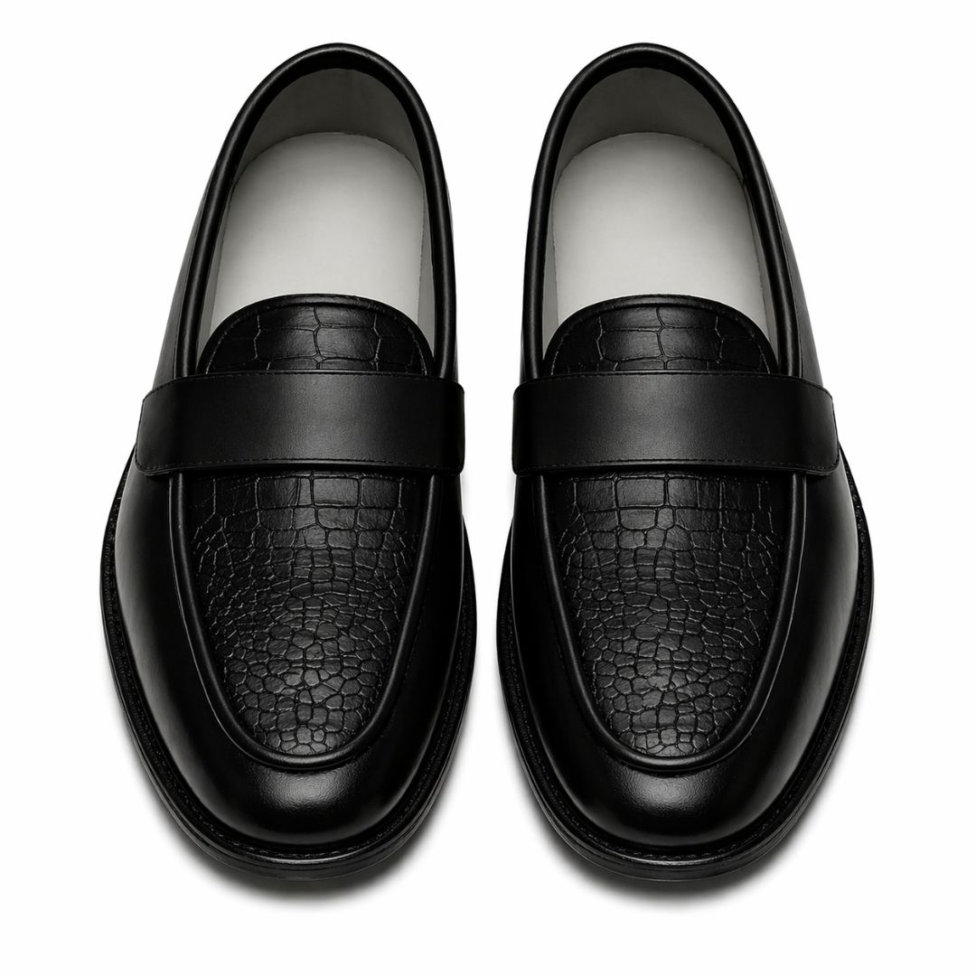 D&G Collection Black Loafer with Crocodile Pattern Vamp