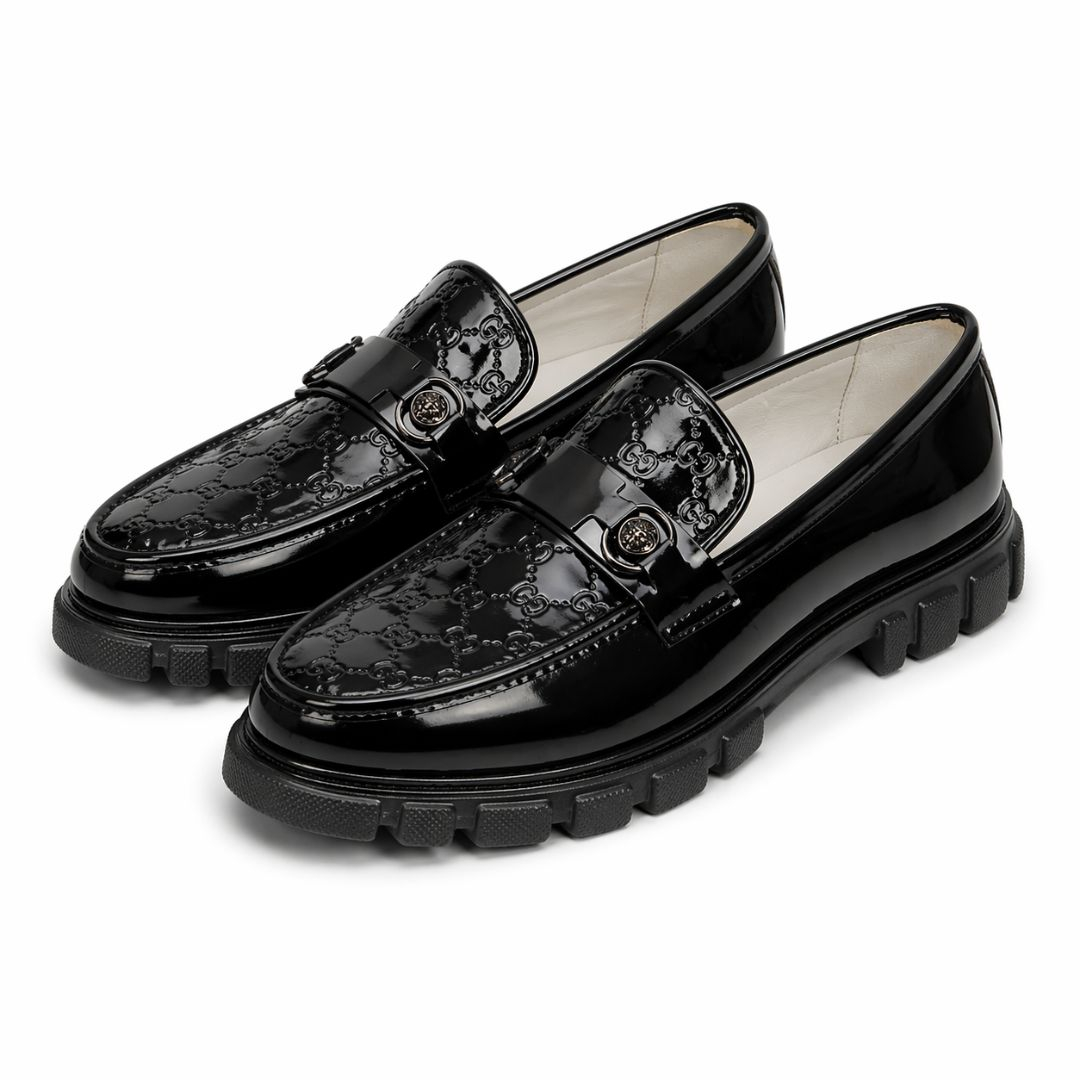 Mens Monogram Embossed Glossy Chunky Loafers