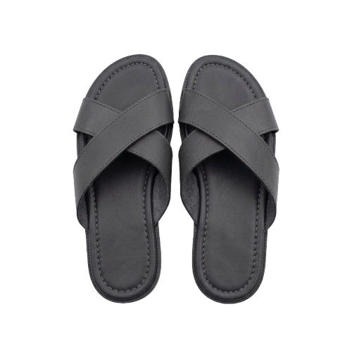 Quality Men Criss Cross Strap Leather Slide Sandals