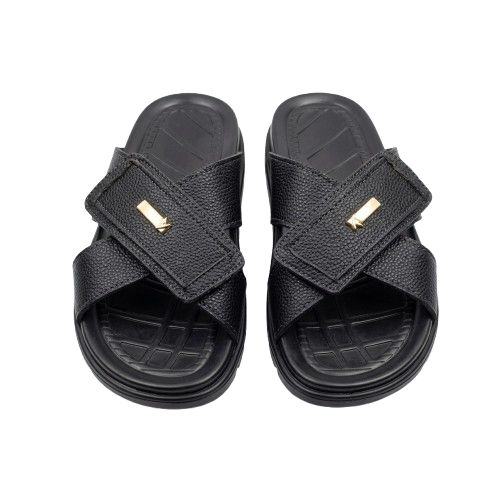 Mens Textured Black Multi Strap Slide Sandals