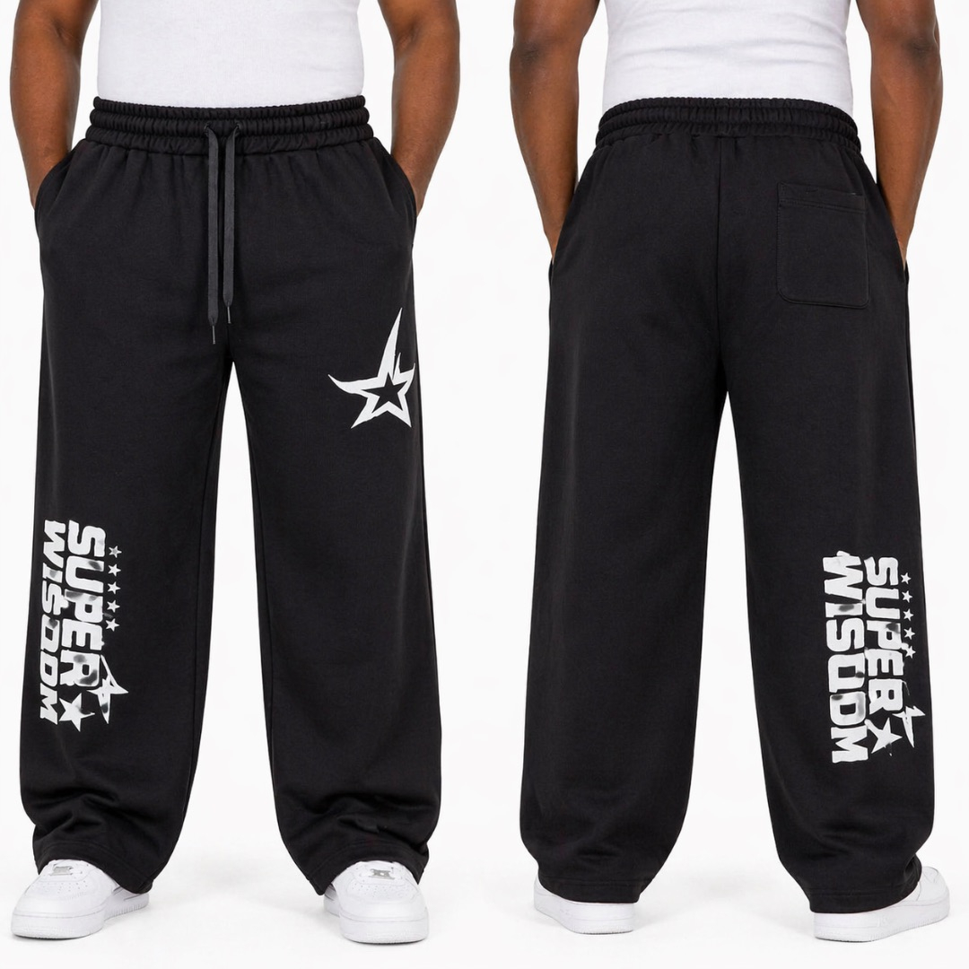 Unisex Black Graphic Jogger Pants with Drawstring Waist