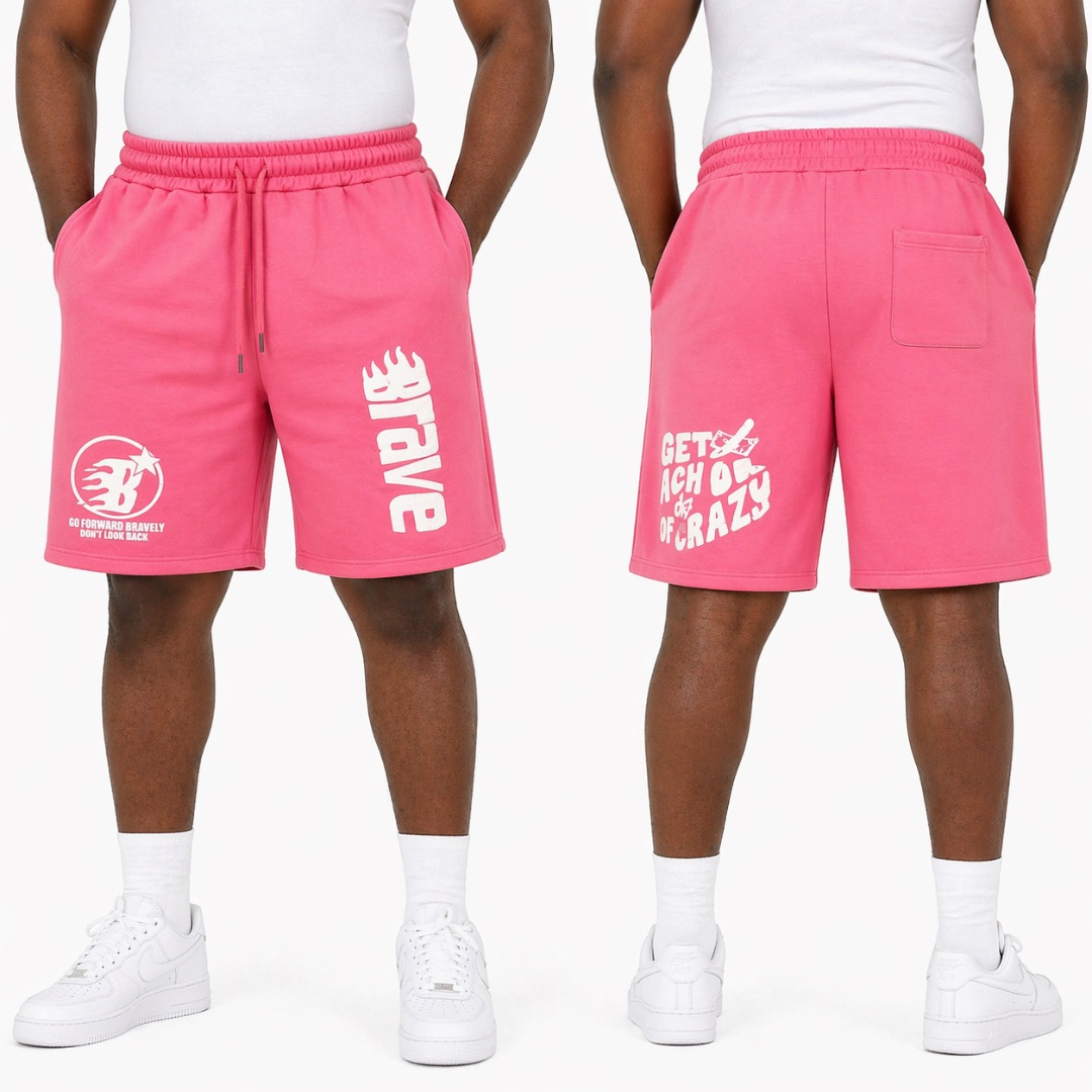 Unisex Coral Pink Graphic Sport Shorts  with  Drawstring Waist