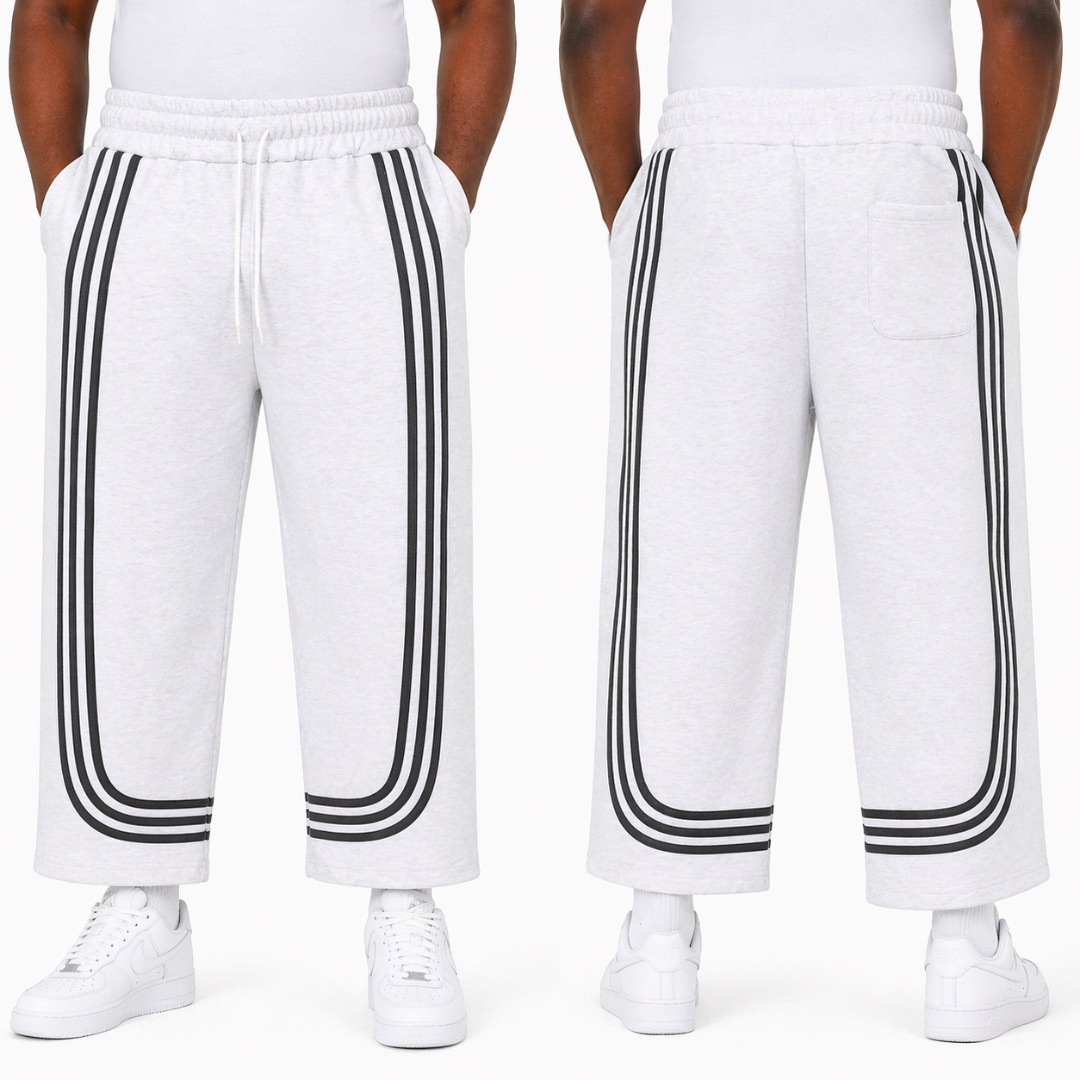 Unisex Light Grey Striped Jogger Pants with Drawstring Waist