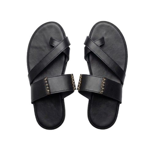 Black Cross Strap Leather Sandals