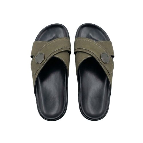 Olive Green Cross Strap Slides