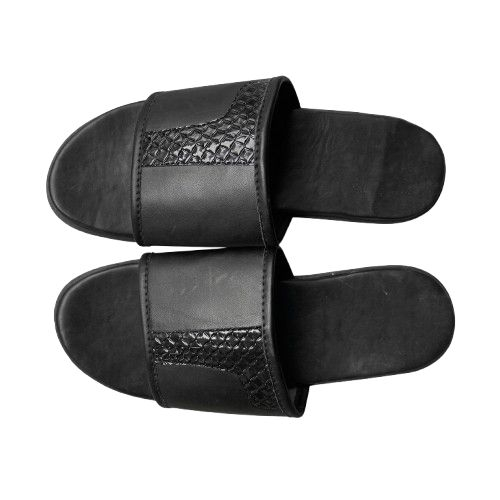 Mens Black Textured Band Slides