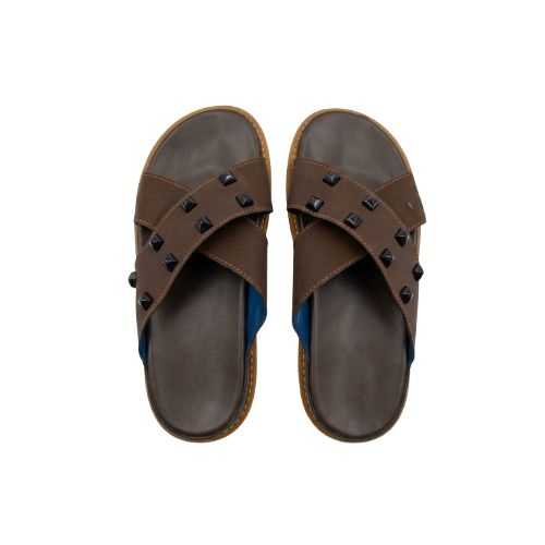Mens Cross Strap Studded Slide Sandals