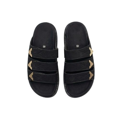 Mens Triple Strap Decorative Slide Sandals