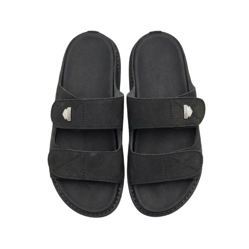 Matte Charcoal Double Strap Slide Sandals
