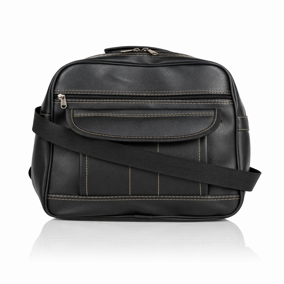 Black Leather Shoulder Bag with Adjustable Strap