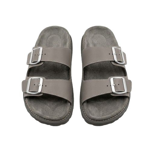 Grey Two Strap Buckle Sandals