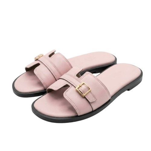Womens Pink SlipOn Slippers with Buckle Detail
