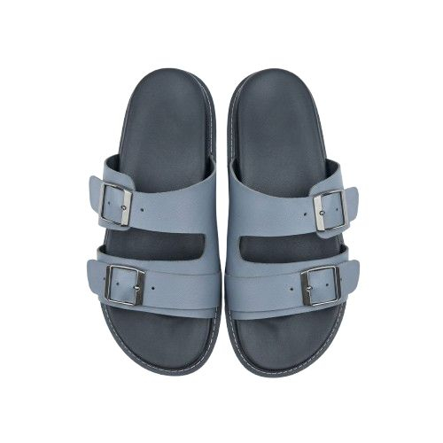 Quality Men  Grey Double Buckle Comfort Sandals