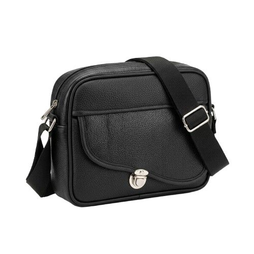 Grained Faux Leather Messenger Bag with Front Flap