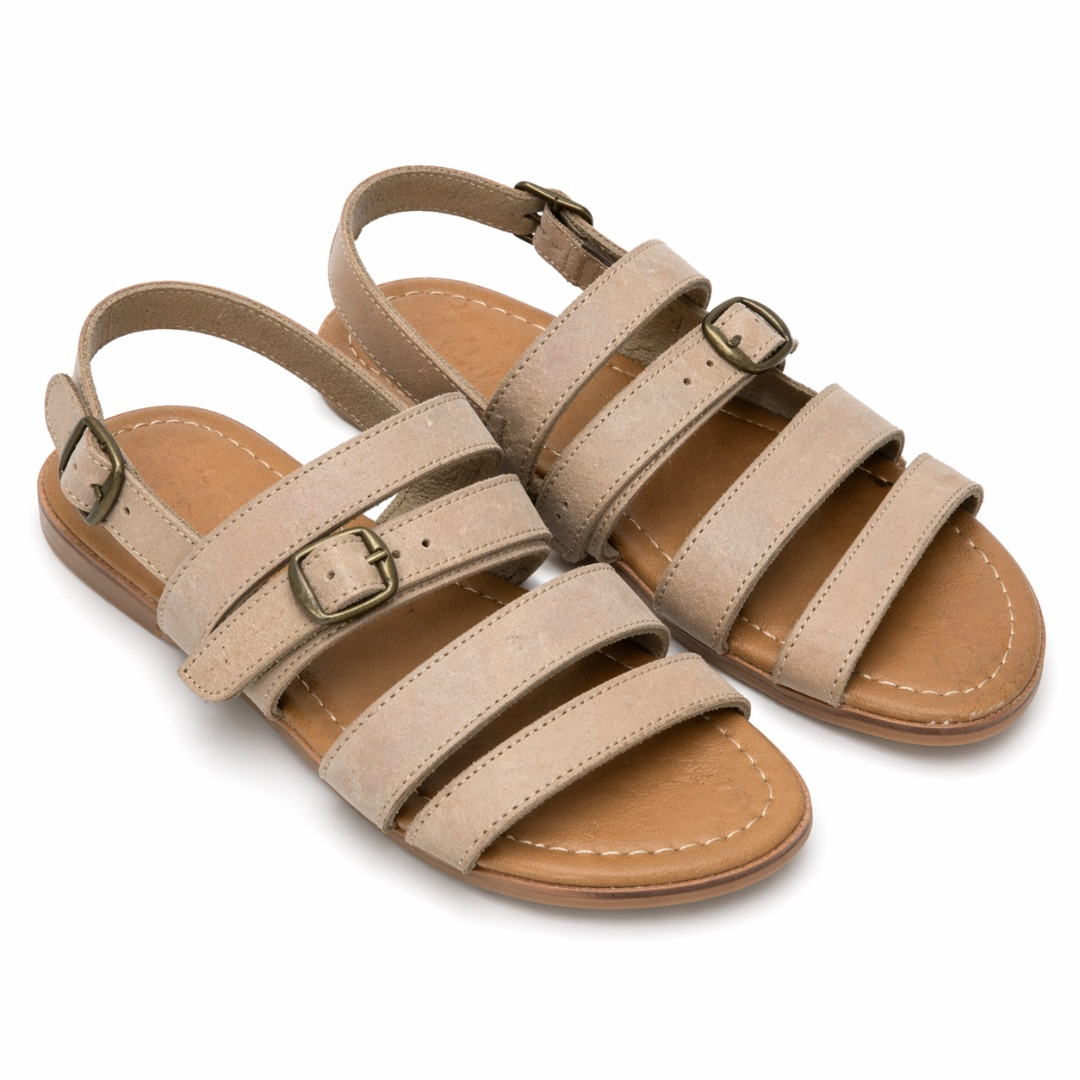 Elegant Nude Beige Multi Strap Buckle Leather Sandals