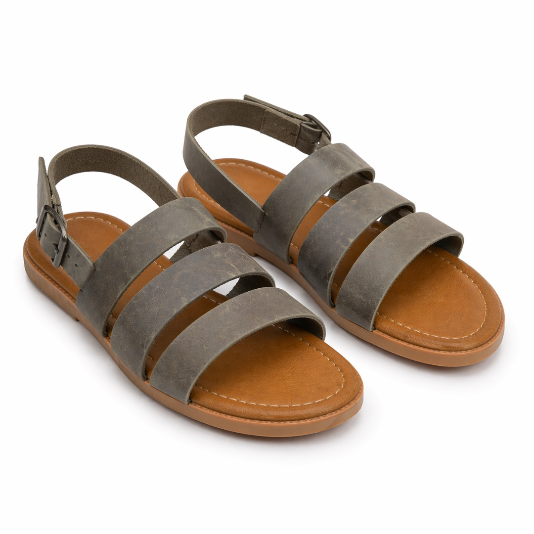 Rugged Olive Grey Multi Strap Adjustable Leather Sandals