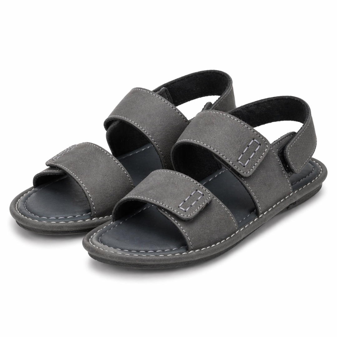 Minimal charcoal Black Double Strap Adjustable Leather Sandals