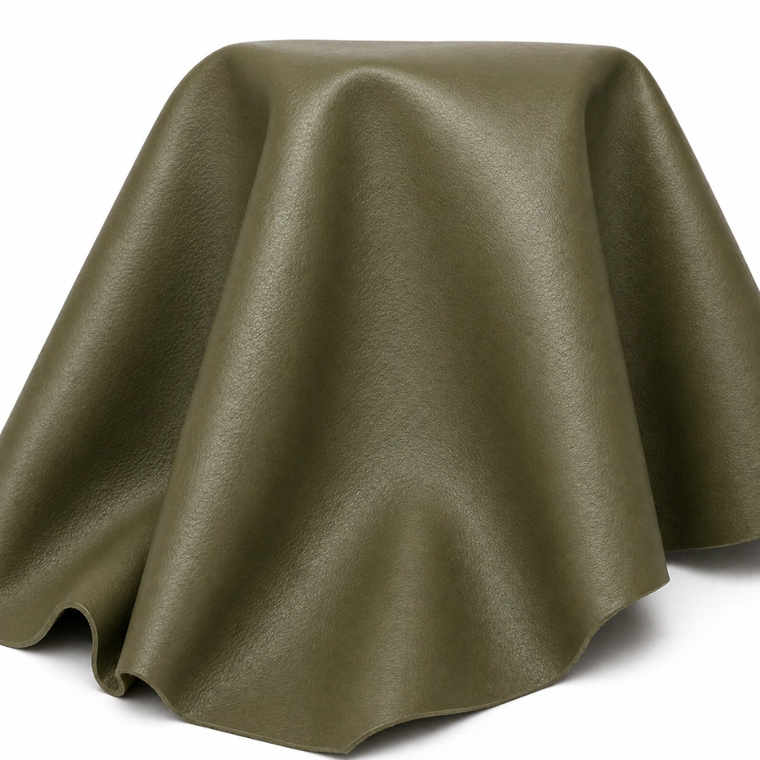 Premium Olive Green Textured Synthetic Leather Fabric