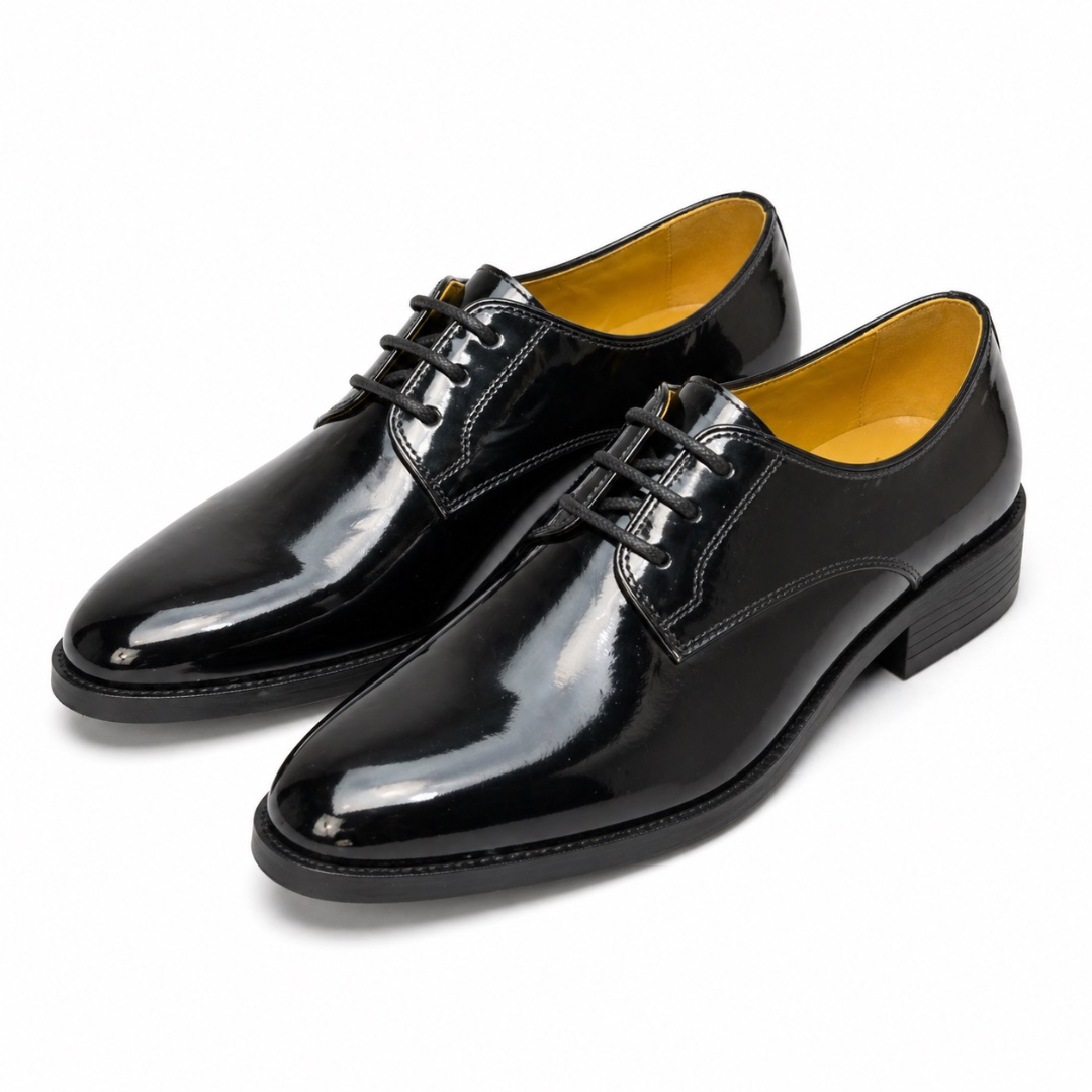 Classic Black Patent Lace up Leather Derby Shoes