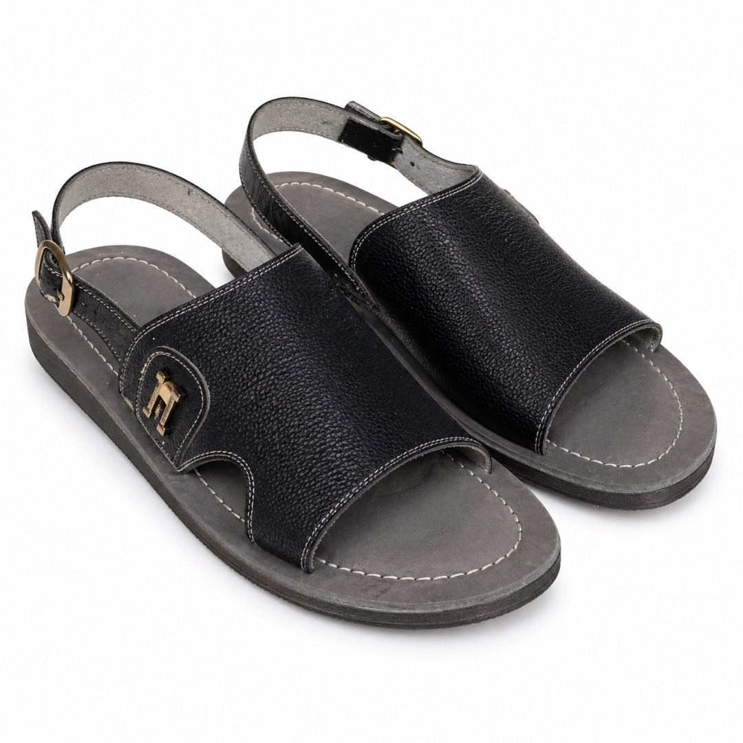 Premium Black Textured leather Slingback Sandals