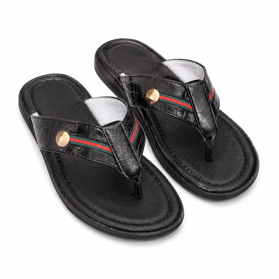 Luxury Stripe Detail Toe Post Slide Slip on