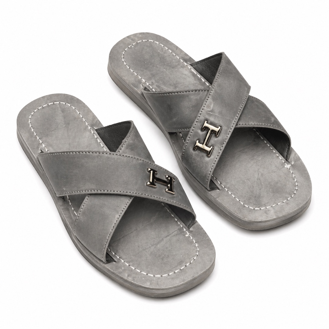 Quality Grey Matte Leather Cross strap Luxury Sandals