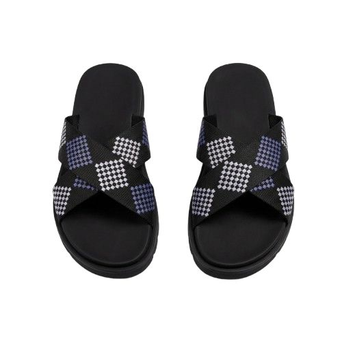 Black and Purple Geometric Cross Strap Casual Slides