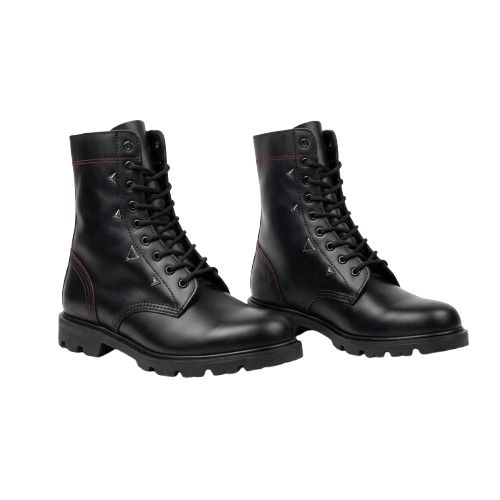 Black High Top Combat Boots with Red Stitching