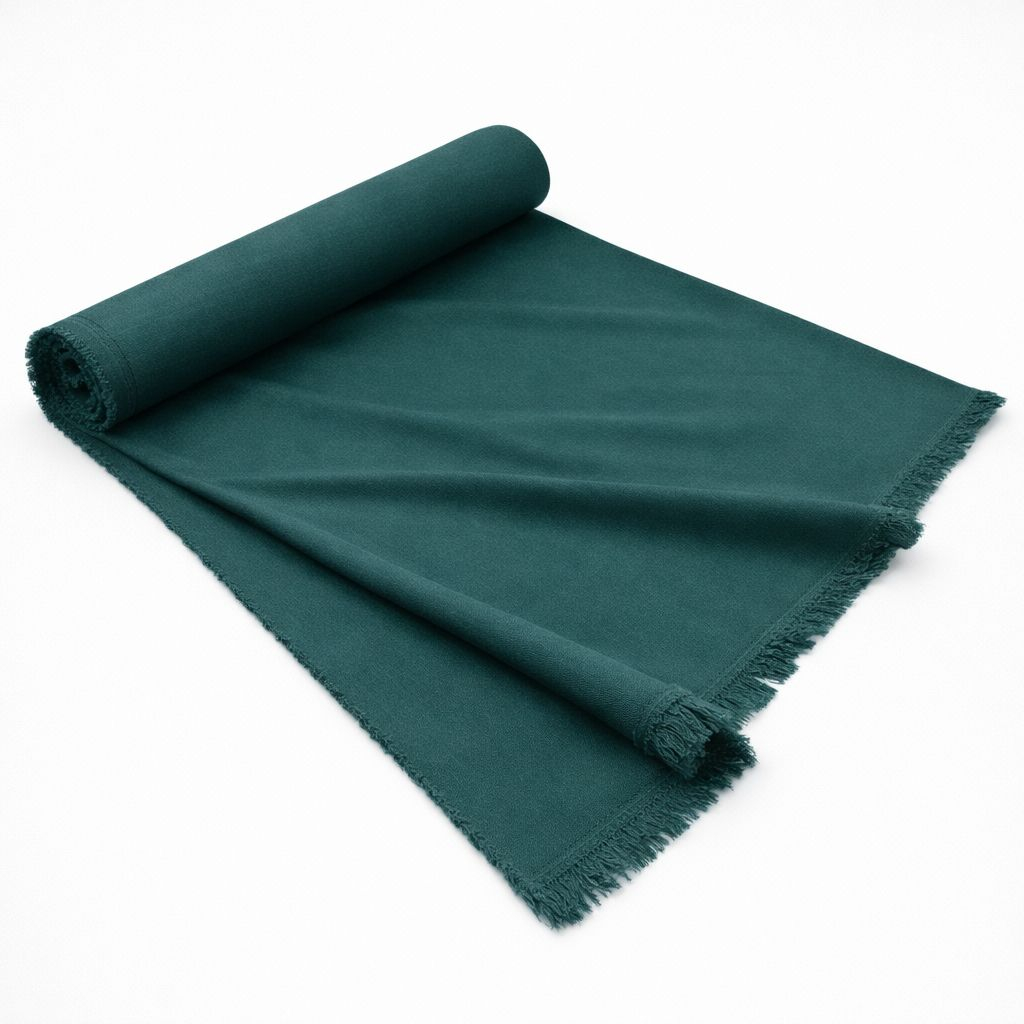 Deep Green Plain Woven Fabric with Soft Fringe Edge