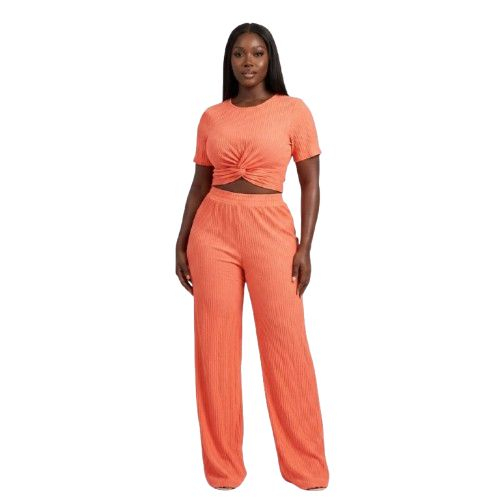 Twist Front Crop Top and Wide Leg Trousers Co ord Set