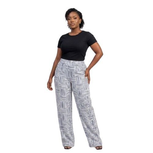 Short Sleeve Scoop Neck Top and Geometric Print Trousers Set