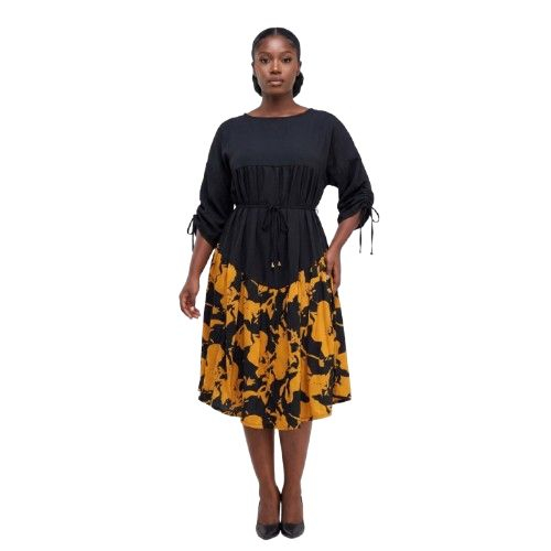 Black and Yellow Floral Border Print Dress