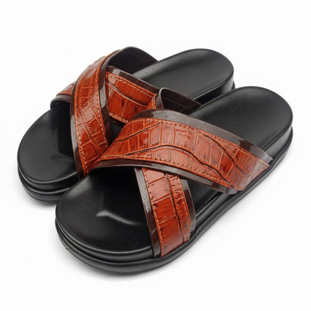 Men Stylish Slip On Sandals with Crisscross Faux Leather Straps
