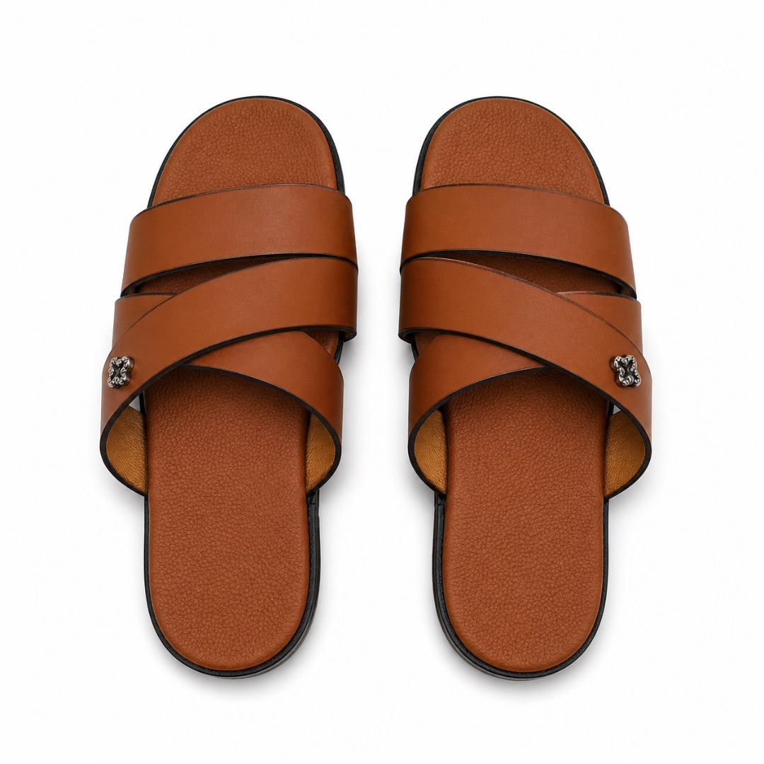 Quality Men Brown Multi Strap Casual Slip On Sandals