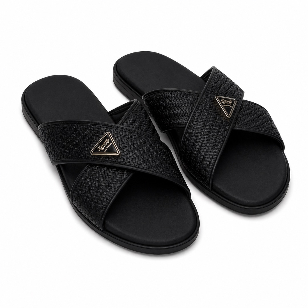 Mens Woven Cross Strap Slide Sandals