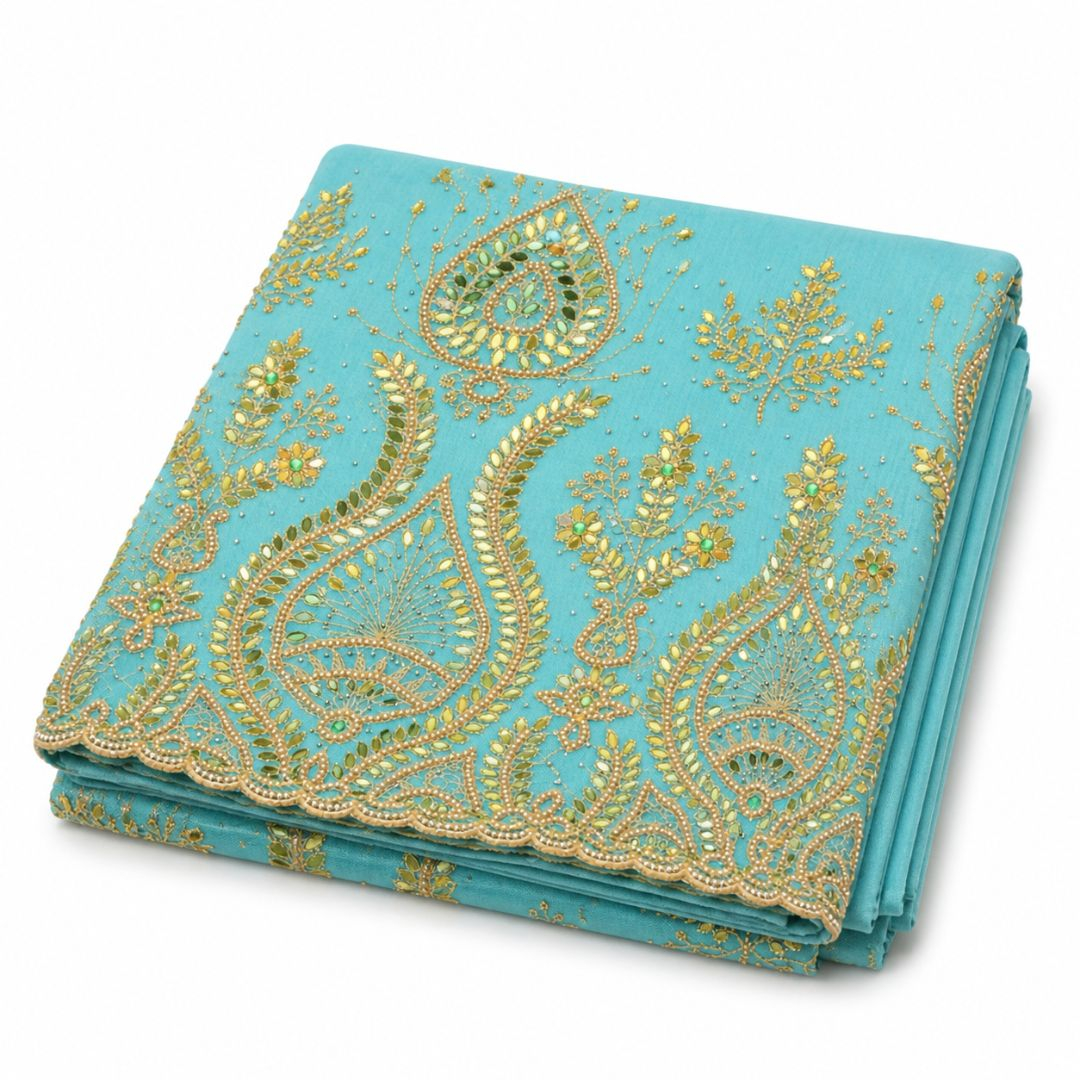 Luxury Ocean Blue Indian George lace With Gold Design