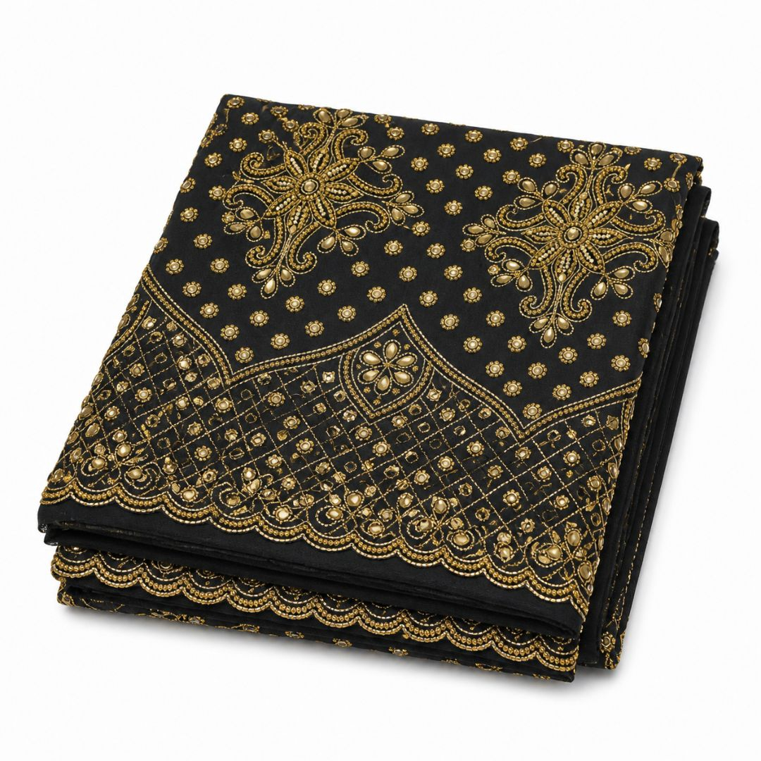 Quality Black with Gold Embroidery Indian George lace fabric