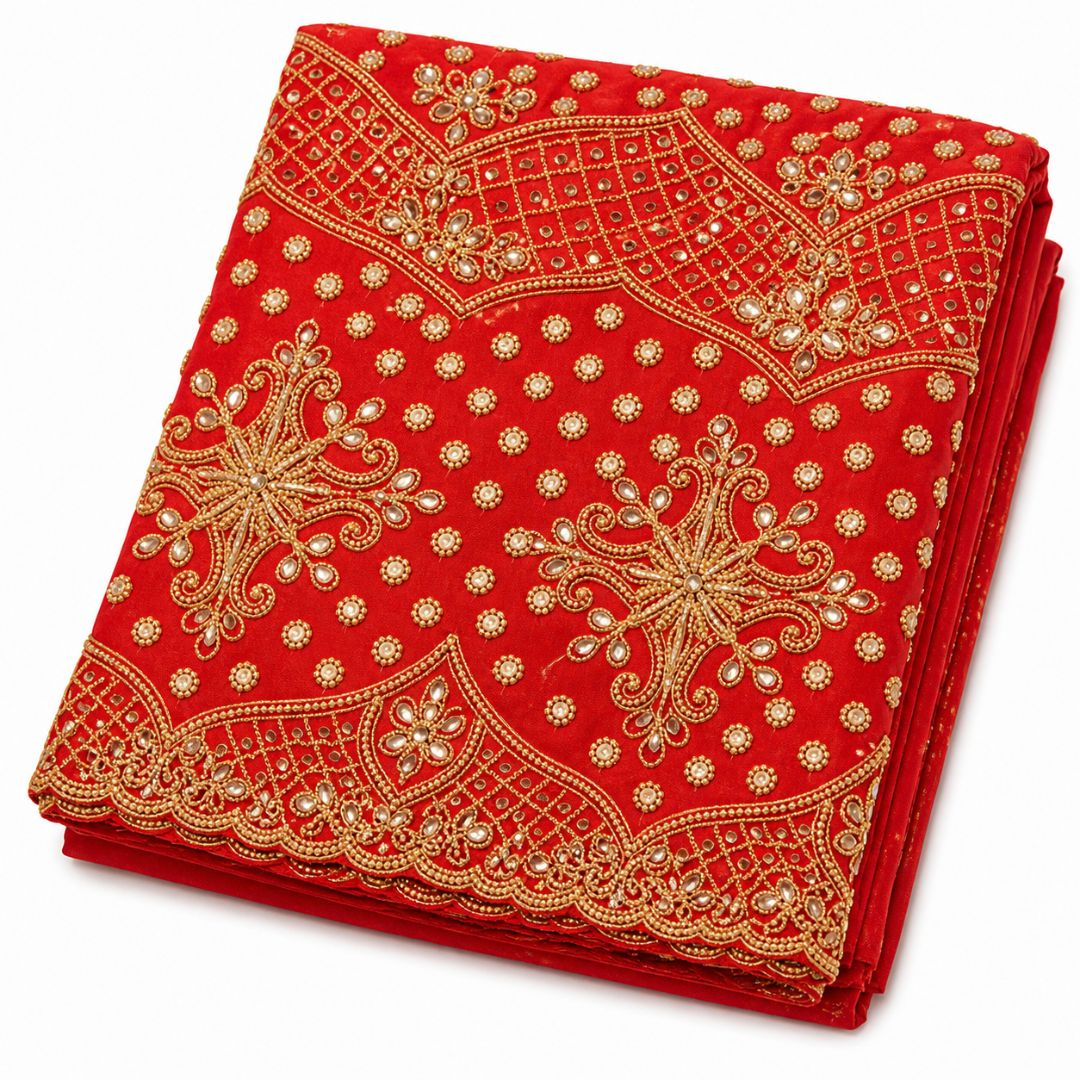 Luxury Red  with gold embroidery Indian George lace fabric
