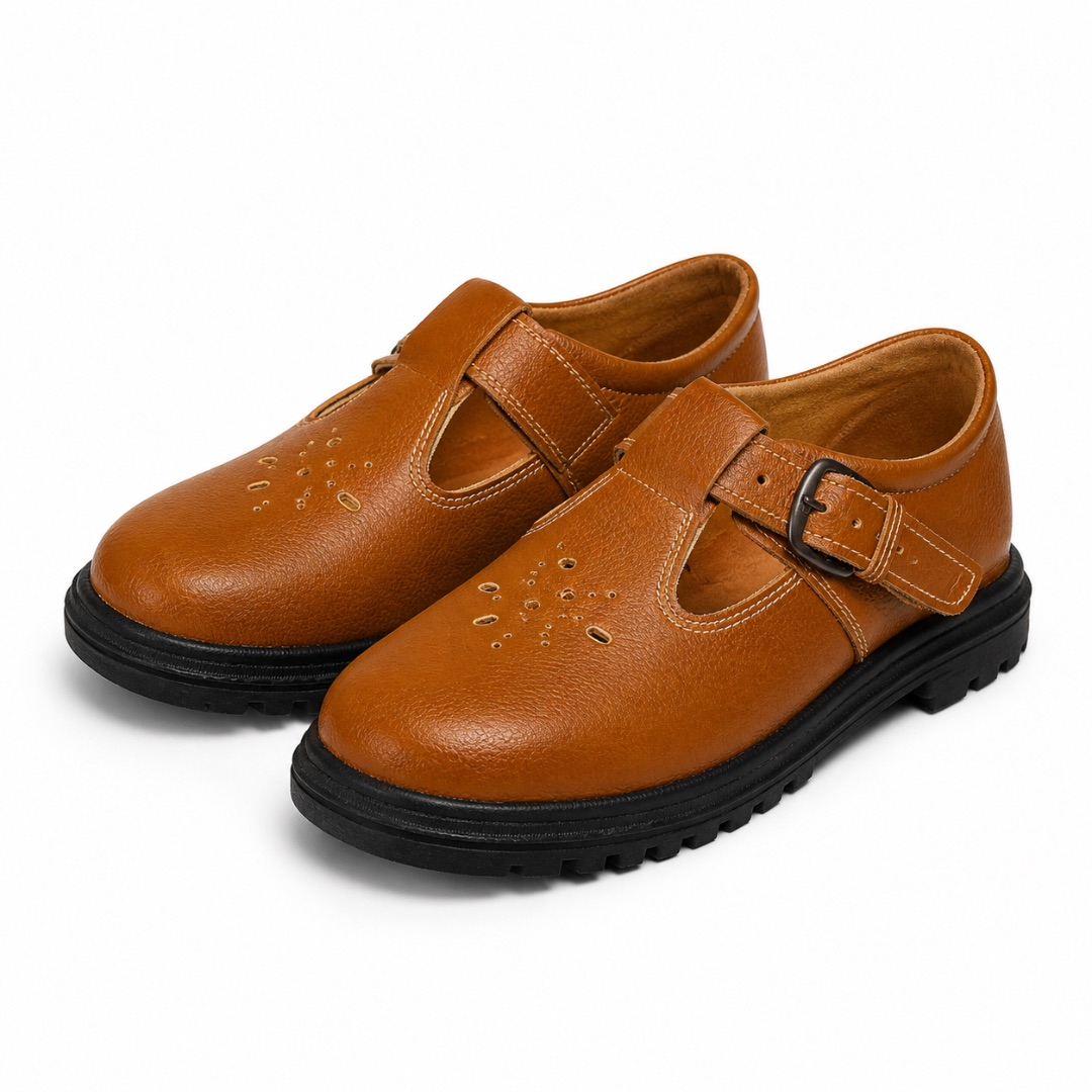 Kids Brown Leather Monk Strap kortina Shoes