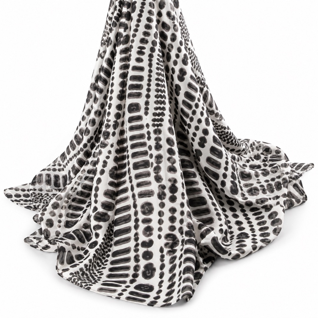 Black and White Abstract Print Fabric     Soft Flowing Patterned Fashion Material
