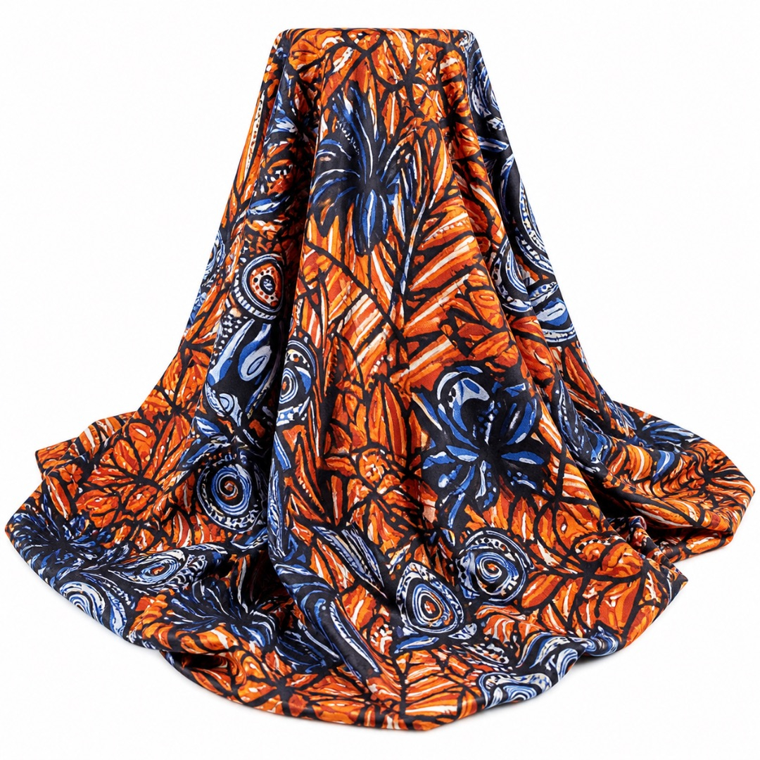 Multicolor Ankara Print Fabric    Bold Orange and Blue African Pattern Material